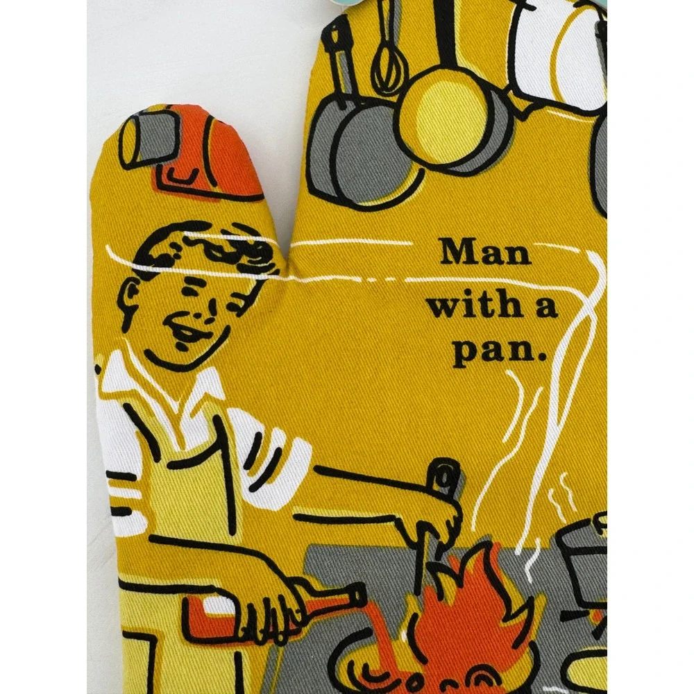 Blue Q Man With A Pan Oven‎ Mitt Retro Yellow 100% Cotton Super Insulated WW128